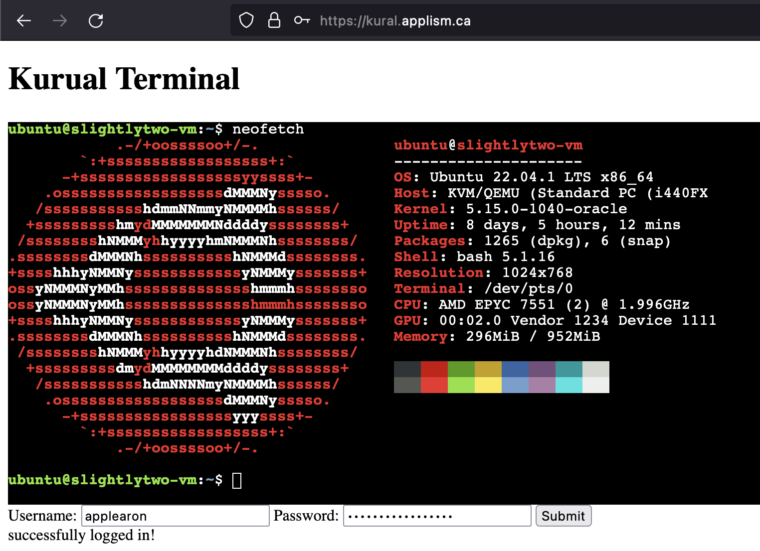 Image of the Kural Terminal Web Interface